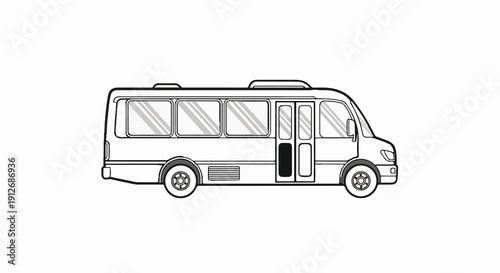 A black and white illustration of a passenger mini-bus