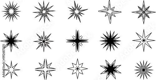 A collection of abstract starburst and star shapes