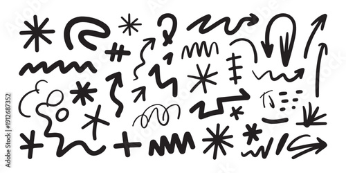 Set of abstract hand drawn doodles symbols and elements isolated on white background