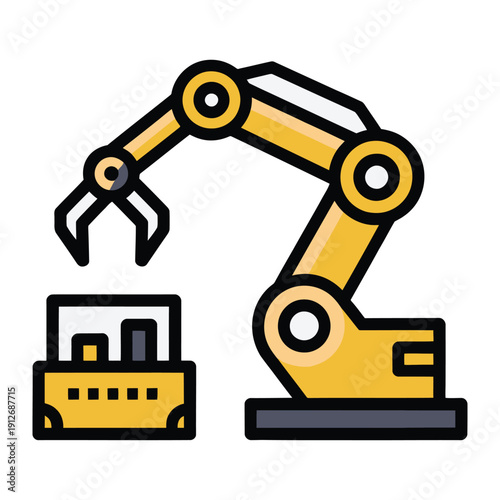 Robotic Arm in Automation: A modern robotic arm efficiently handles a box in a streamlined automation process, representing technological progress.