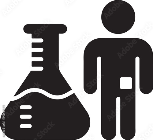 Icon representing human testing in medical research with a laboratory flask. isolated on white background, illustration
