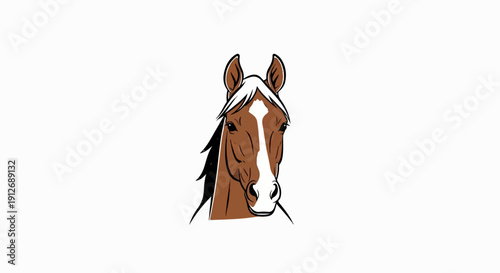 A drawing of a brown and white horse's head against a white background