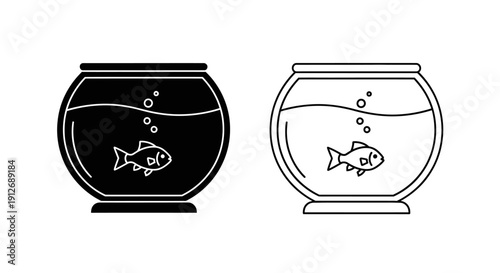 Two fishbowls with one fish each, simple line art illustration, black and white Vector