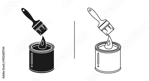 Two brushes with paint dripping from the brush head into a paint can, vector illustration Vector