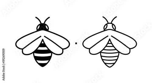 Two bees illustration, vector, black and white, simple, minimalist, line art, design, Vector
