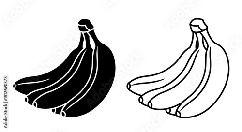 Black and white bananas illustration, contrasting fruit bunch, vector design Vector