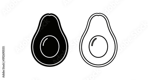 Black and white avocado icon, minimalist design, simple illustration, vector art Vector