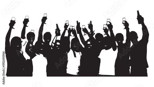 Silhouette of people celebrating with raised hands