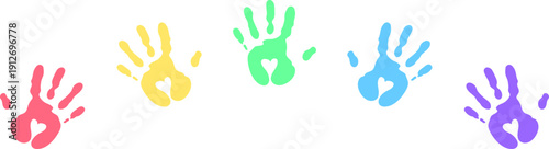Creative paint hands prints. Happy childhood design. Artistic kids stamp, bright human fingers and palm. Vector illustration.Handprints icon vector illustration. Colorful and Black handprints set.