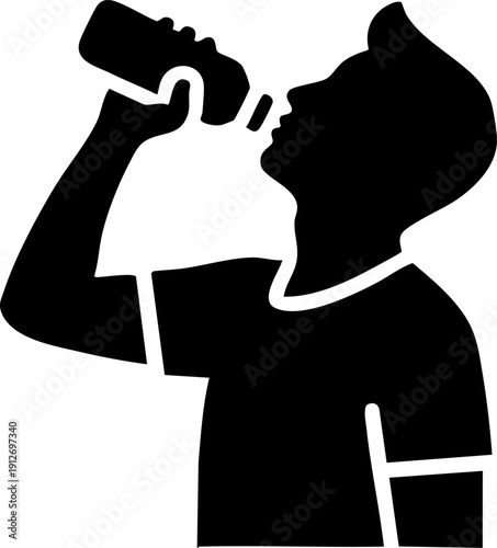 Person tilting head back to drink from a water bottle silhouette isolated on white background minimalist hydration and healthy lifestyle illustration