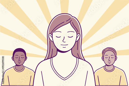 people closed eyes, meditate theme