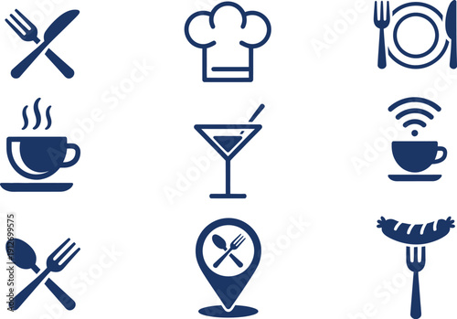 Collection of nine dark blue restaurant and food cutlery