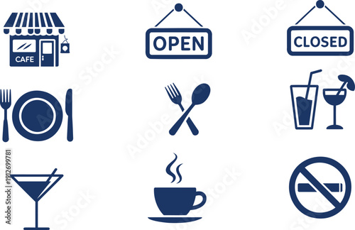 Cafe open closed dining drinks coffee no smoking sign