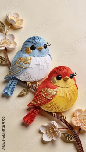 Quilling Art Bird and Flower Decoration
