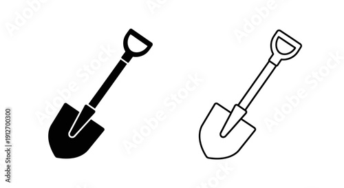 Two shovels, one black and one white, isolated on white background Vector