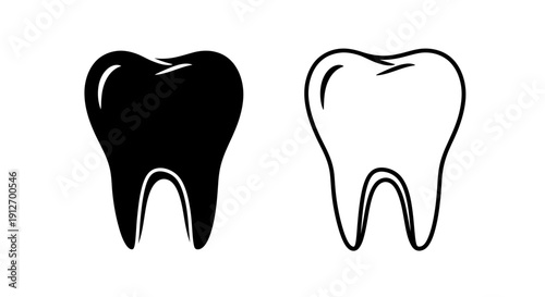 Two teeth illustration, black and white teeth drawing, dental art, tooth design Vector