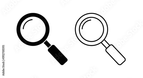 Two magnifying glasses, one black and one white, on a white background. Vector