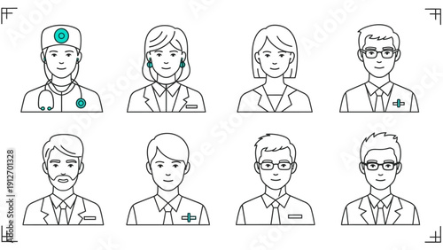 diverse business and medical professionals featuring smiling male and female avatars ideal for corporate team and healthcare staff profiles