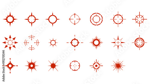 diverse collection of red target icons and crosshair symbols for aiming and precision designed for graphic ui and video game assets