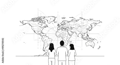 People Viewing World Map Exploration Geography and Global Perspective.