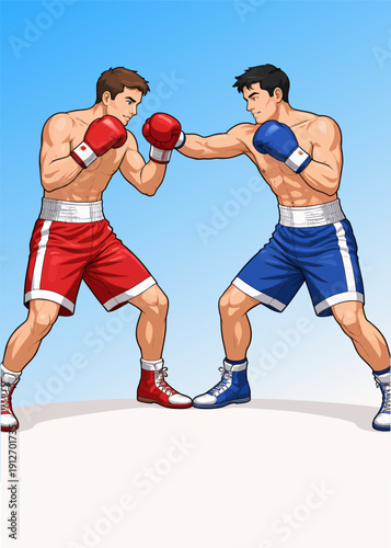 067-38-Two boxers facing each other, ready to fight in a sports competition