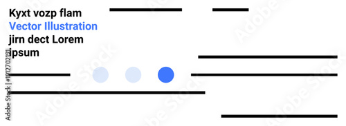 Horizontal lines resembling text, three circular elements in gradient blue tones, and bold headline. Ideal for web design, content hierarchy, modern layout, text focus, visual flow, editorial design