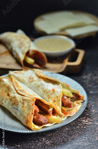 Beef shawarma in Jakarta with a combination of Indonesian spices.