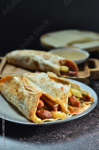 Beef shawarma in Jakarta with a combination of Indonesian spices.