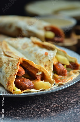 Beef shawarma in Jakarta with a combination of Indonesian spices.
