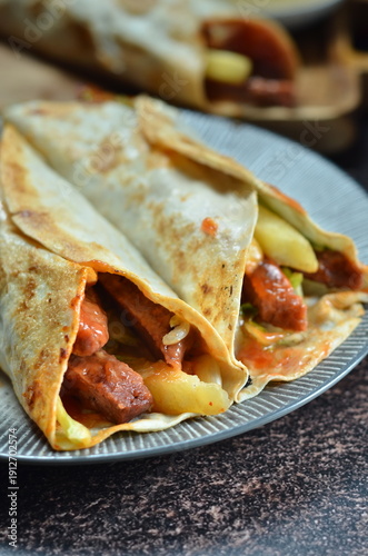 Beef shawarma in Jakarta with a combination of Indonesian spices.