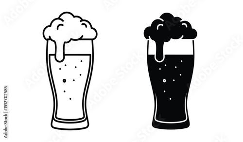 Two glasses of beer one light and one dark with foam on top