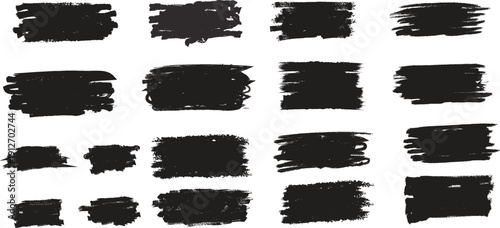 Collection of black brush stroke stamps and marks
