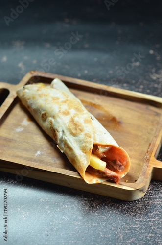 Beef shawarma in Jakarta with a combination of Indonesian spices.