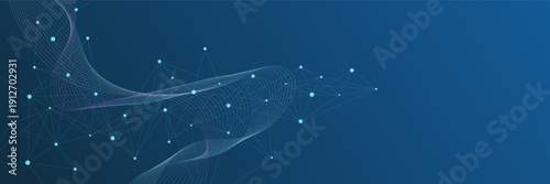 Molecular structure, DNA, atom, neurons and communication. Futuristic network connection with plexus and wave flow design. Suitable for science and technology background. Vector