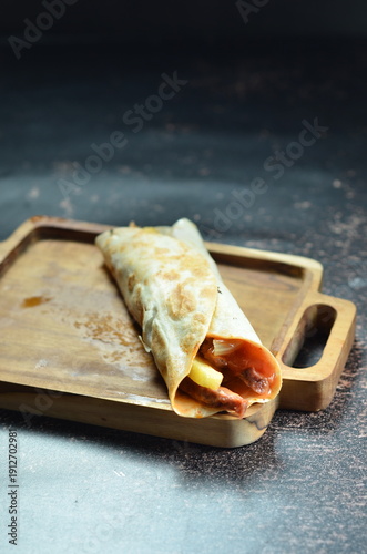 Beef shawarma in Jakarta with a combination of Indonesian spices.