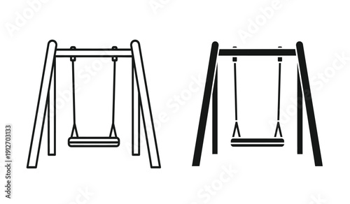 Two swings on aframe stands in black and white line art