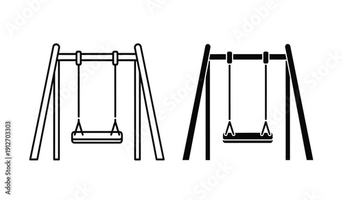 Two different swing sets for kids in black and white illustration