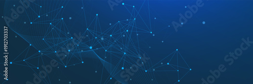 Digital connecting lines and dots or plexus with wave flow background. Modern network connection and big data visualization. Design for science and technology concept. Vector