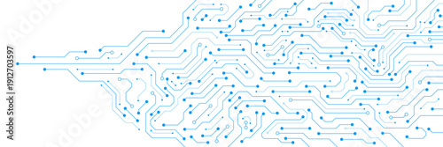 Blue circuit diagram on white background. Futuristic circuit board for communication, global network connection and motherboard computer concept. Vector