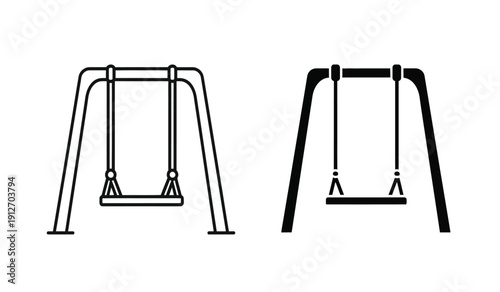 Two different line styles of playground swing sets side by side