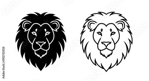 African lion and asian lion head portrait black and white illustration Vector