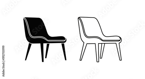 Modern black and white chair designs for minimalist interior decor Vector