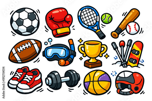Colorful sports equipment collection: diversity in athletics.