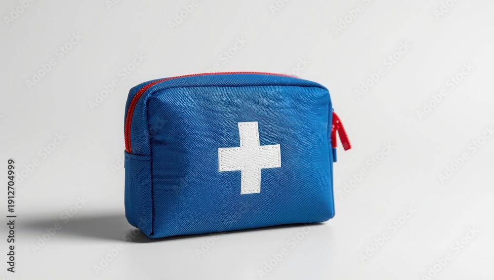 Obraz premium First aid pouch featuring a white cross on a plain background