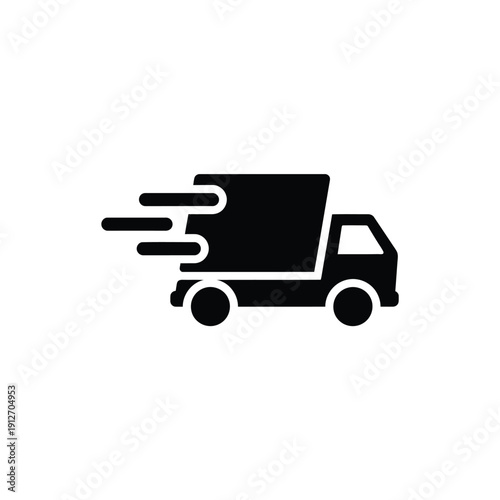 Fast delivery truck icon with motion lines on white background