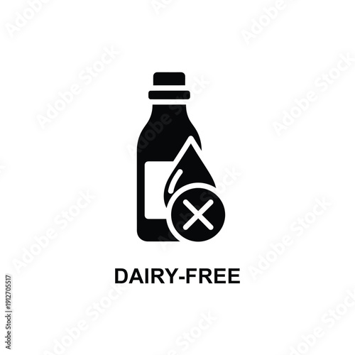 Dairy free food symbol with milk bottle and drop icon