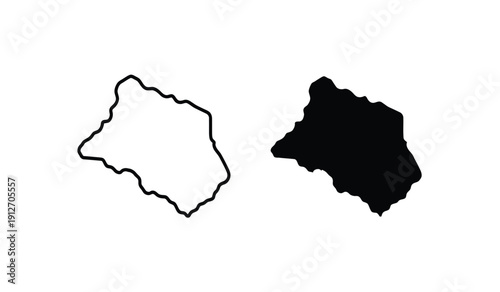 Black and white silhouette map of an island or continent
