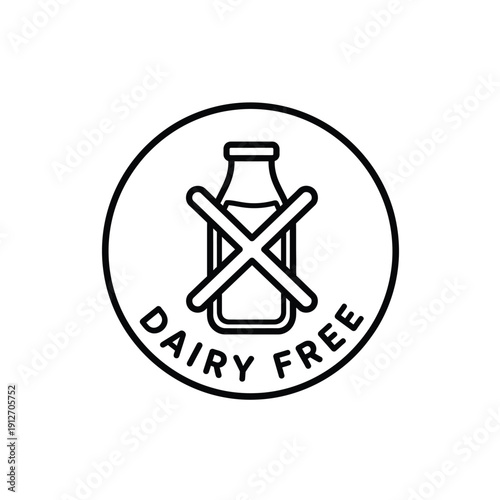 Dairy free logo with milk bottle and cross symbol