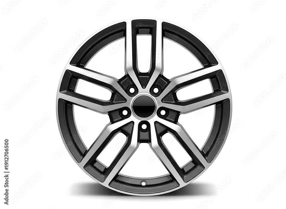 Obraz premium Modern black and silver alloy car wheel with sleek design