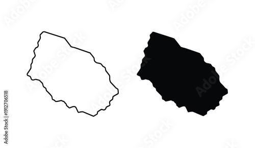 Black silhouette and outline of an irregular shaped island or continent